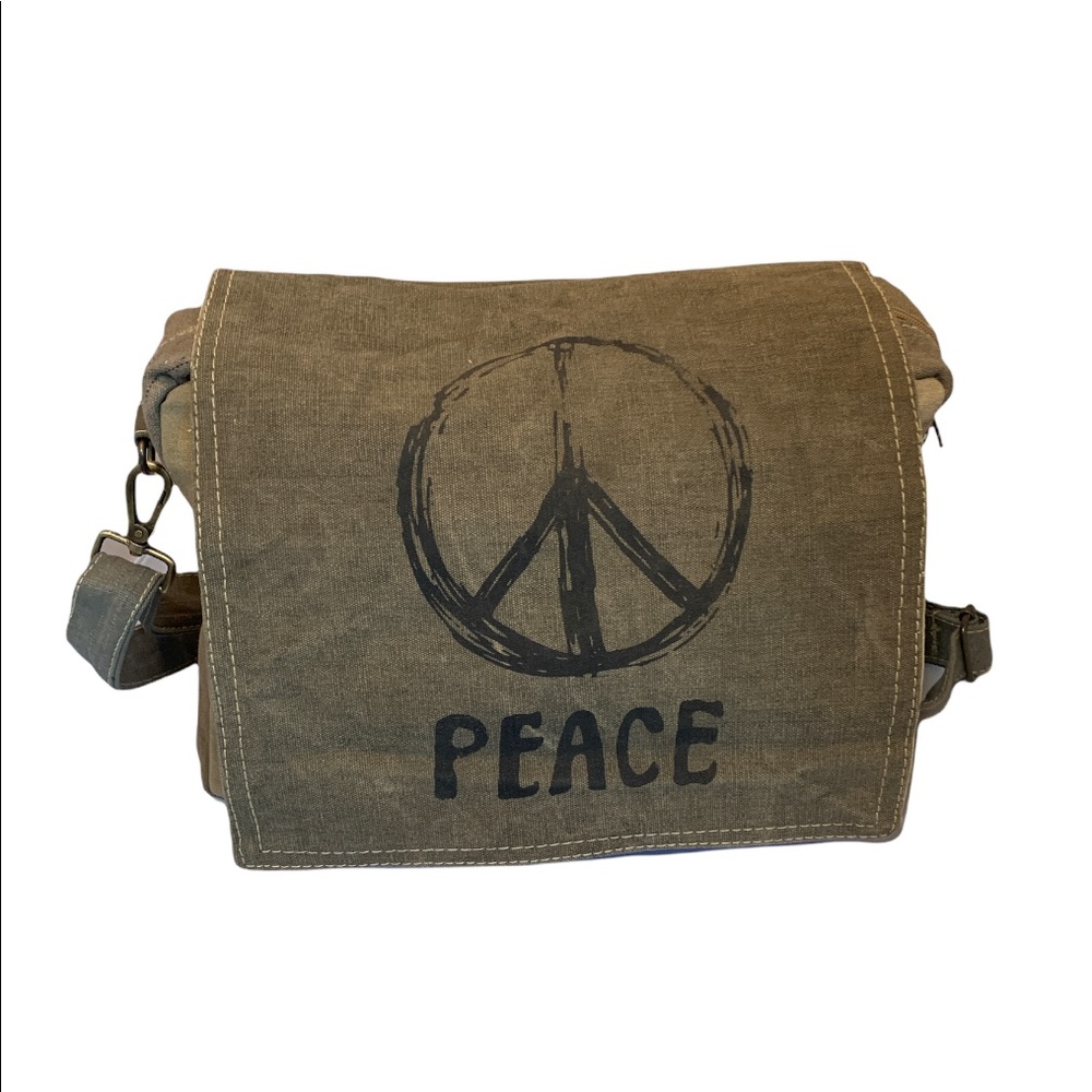 Vintage Addiction Peace Recycled Canvas Crossbody Bag